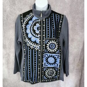 Bob Mackie Wearable Art Embroidered Suede Leather Jacket Size 1X Tribal‎ Black